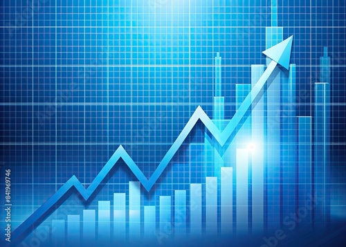Blue growth chart with abstract up arrow symbol on financial presentation background, business, success, graph, data, chart, diagram, growth, blue, abstract, arrow, bar, stock photo