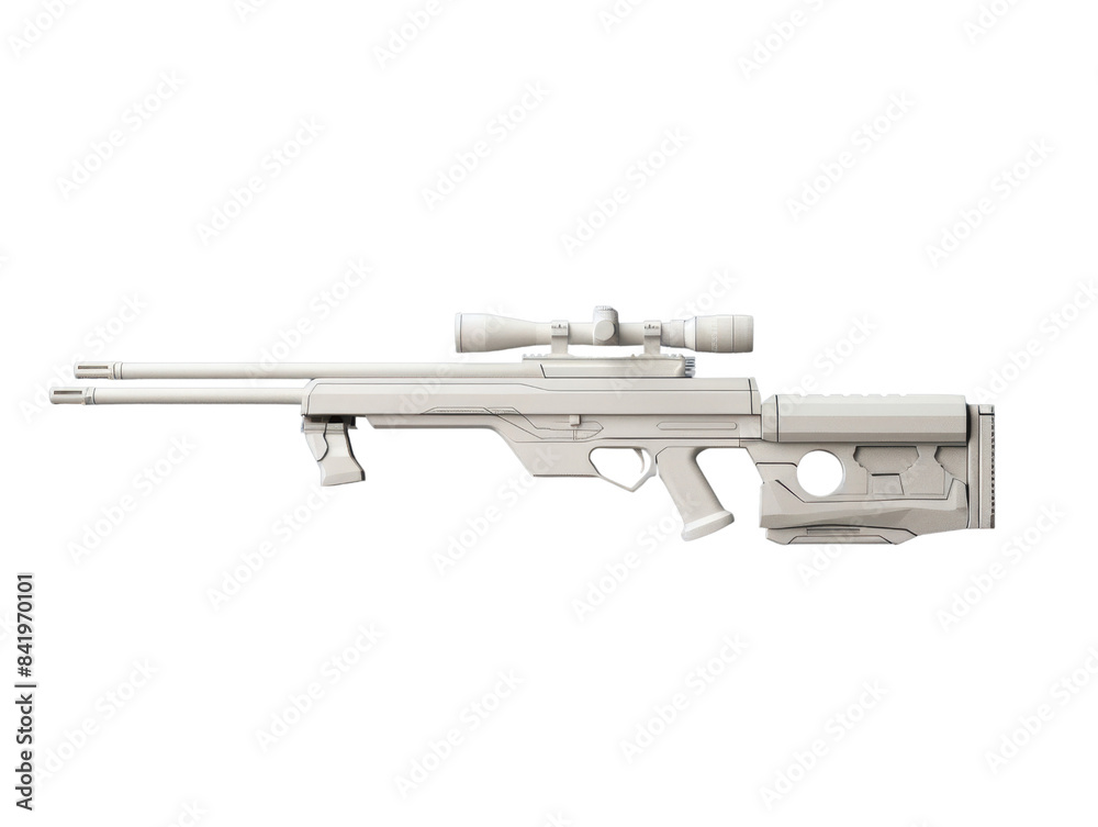 3D render of white sniper gun isolated on transparent background, cut out, png 3D render of white sniper gun isolated on transparent background, cut out, png