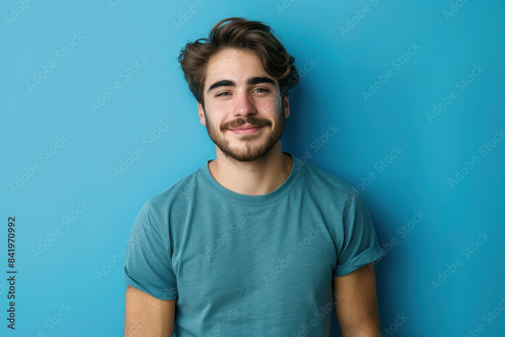 A close up portrait of a young man with a subtle smile A close up portrait of a young man with a subtle smile