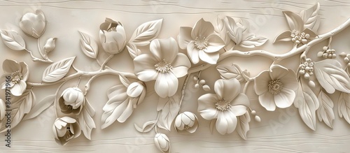 Beautiful flower 3d relief wallpaper. Mural wallpaper. Wall art. AI generated illustration.