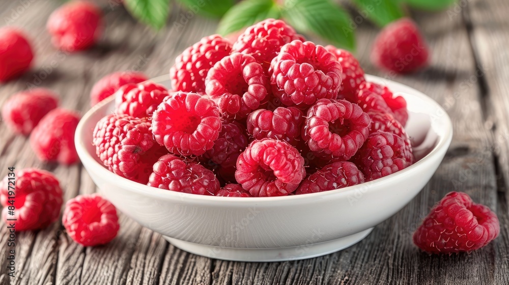 Fresh raspberries placed on the table for morning meal Fresh raspberries placed on the table for morning meal