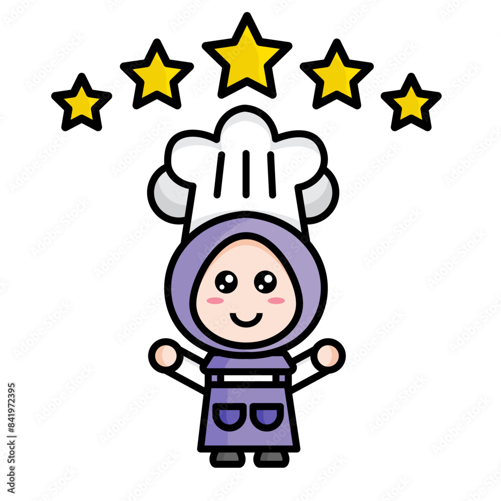 illustration of a female chef giving a star rating illustration of a female chef giving a star rating