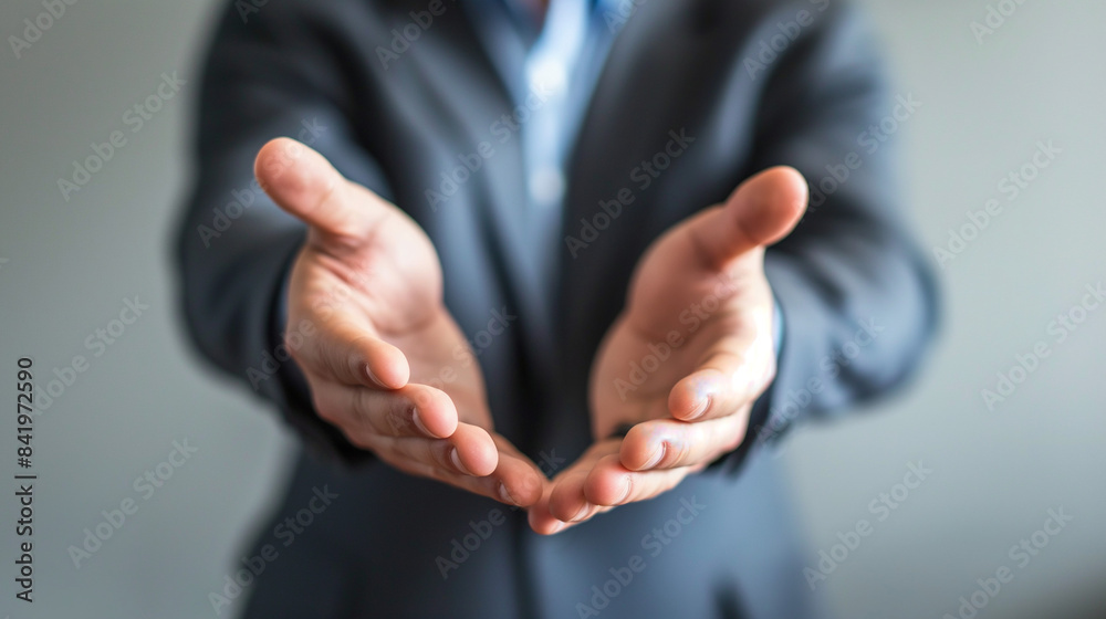 Fototapeta premium Businessman holding out his hands to welcome you