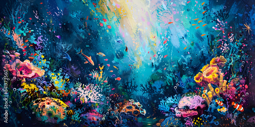 Oceanic Opus: Unveiling the Rich Tapestry of Colorful Art, Seascapes Adorned with Blossoming Flowers, Stellar Constellations Illuminating the Vast Blue Expanse