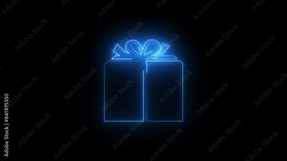 Neon Glowing Gift box icon. neon gift box. Gift box. Happy Birthday concept. Outer glowing effect banner on the black background.