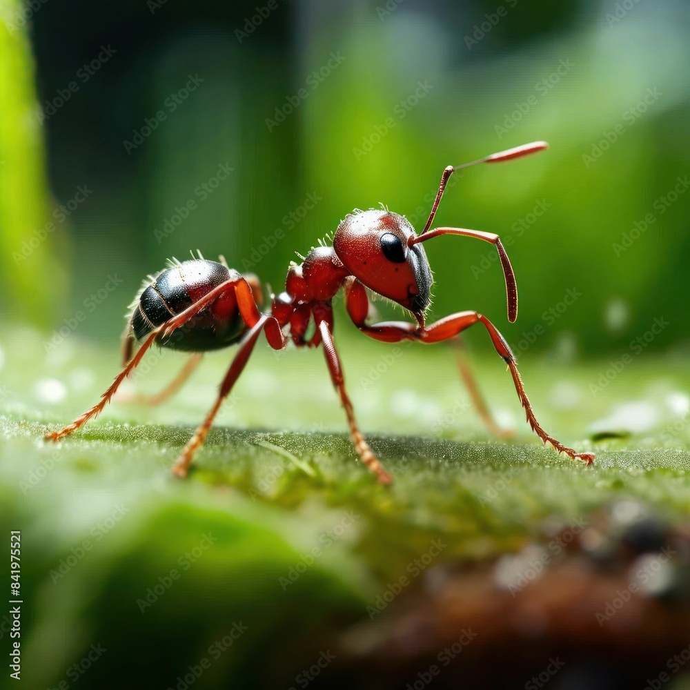 Red Ant on Leaf in Nature, Close-Up AI-Generated Macro Red Ant on Leaf in Nature, Close-Up AI-Generated Macro