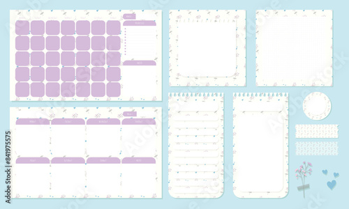 Cute kawaii planner organizer and scrapbooking elements