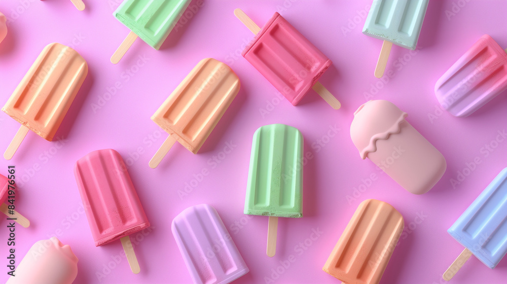 Pastel popsicles arranged in playful pattern Pastel popsicles arranged in playful pattern