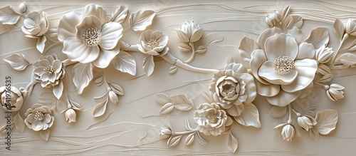 Beautiful flower 3d relief wallpaper. Mural wallpaper. Wall art. AI generated illustration.