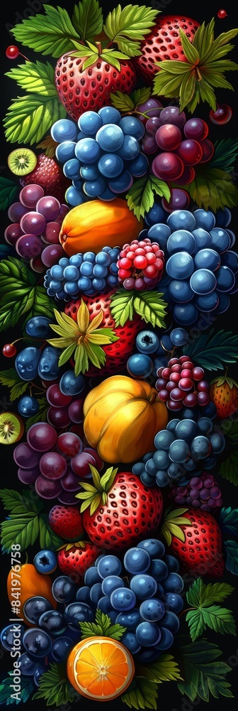 Vibrant Abstract Fruit Composition Featuring Grapes, Strawberries, and Blueberries Vibrant Abstract Fruit Composition Featuring Grapes, Strawberries, and Blueberries