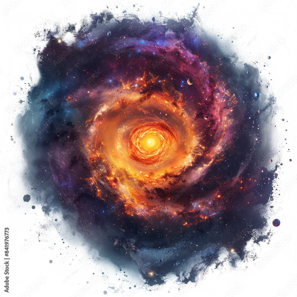 Fototapeta premium Stunning artistic depiction of a galaxy with vibrant colors, swirling celestial formations, and a glowing core, embodying cosmic beauty.
