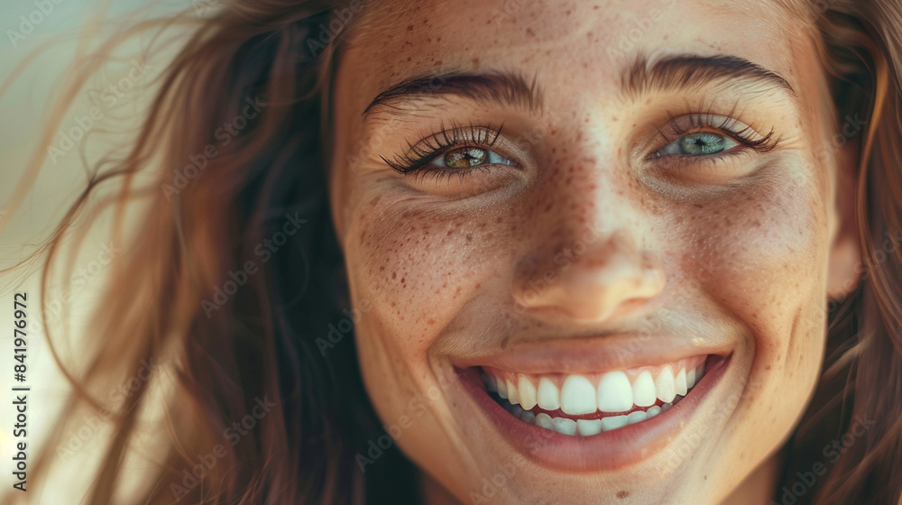 Close-up of a victorious smile with teeth showing and eyes sparkling Close-up of a victorious smile with teeth showing and eyes sparkling