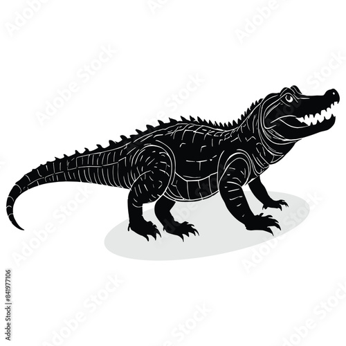 Alligator silhouettes and icons. black flat color simple elegant white background Alligator animal vector and illustration.