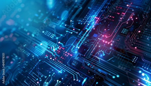 Sfondo astratto tecnologico futuristico con circuiti luminosi. Fonte grafica di risorse. photo