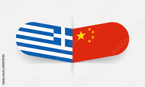 Greece and China flags. Greek and Chinese flag, national symbol design. Vector illustration.