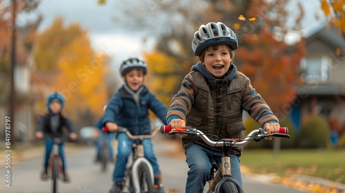 Children Riding Bikes Down Suburban Street: Freedom and