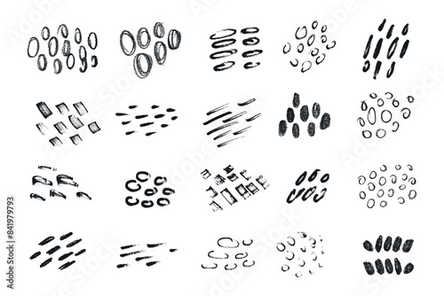 Brush stroke hand drawn doodle shape set. Scribble ink round marker abstract shapes 