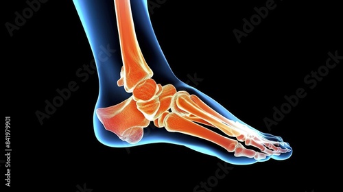 3D medical illustration of the human foot bones.