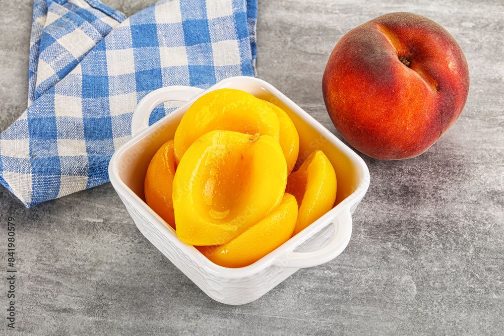 Ripe sweet and juicy canned peach Ripe sweet and juicy canned peach