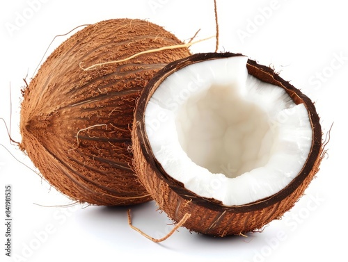 Fresh coconut on a white background.