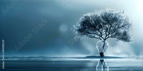 Treeshaped light bulb symbolizes sustainable development and responsible environmental energy sources. Concept Sustainability, Energy Efficiency, Environmental Conservation, Eco-Friendly Technology photo