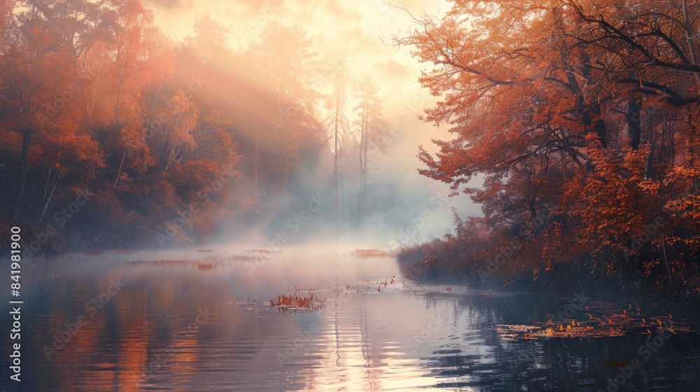 Foggy autumn landscape at dawn Foggy autumn landscape at dawn