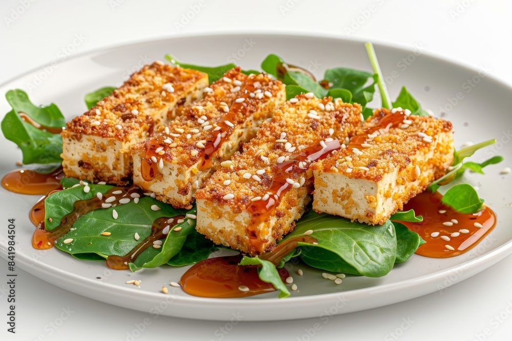 Delicious Baked Tofu Tenders with Apricot Glaze and Greens Delicious Baked Tofu Tenders with Apricot Glaze and Greens