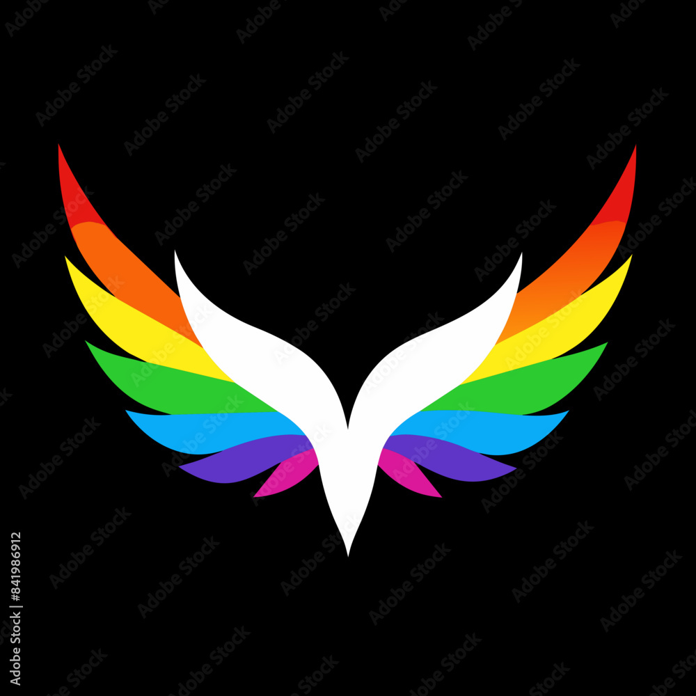 Fototapeta premium Magic bright rainbow wings vector illustration on white background