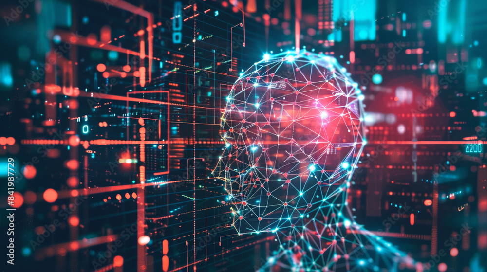 Digital backdround ideal for technological operations, neural networks, AI, data transmission and encryption, digital archives