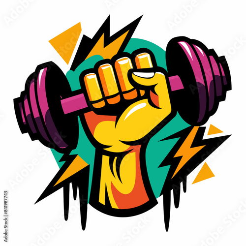 Hand gripping a dumbbell in throw up graffiti style vector illustration