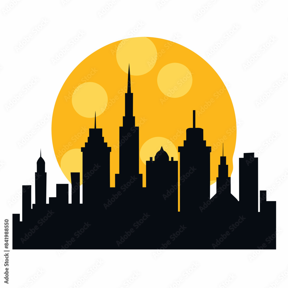 Obraz premium City With Sunset vector silhouette on white background
