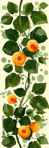 Abstract Watercolor Painting of Green Leaves and Orange Fruit © RGShirtWorks 