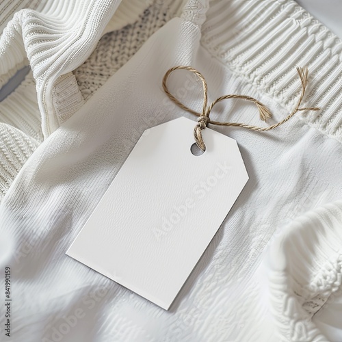 Blank White Clothing Tag on Fabric for Mockup or designs.