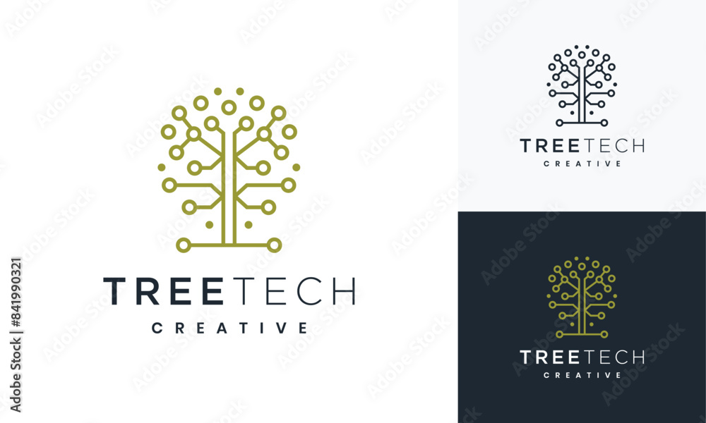 Fototapeta premium technology tree electric circuit digital logo vector inspiration icon