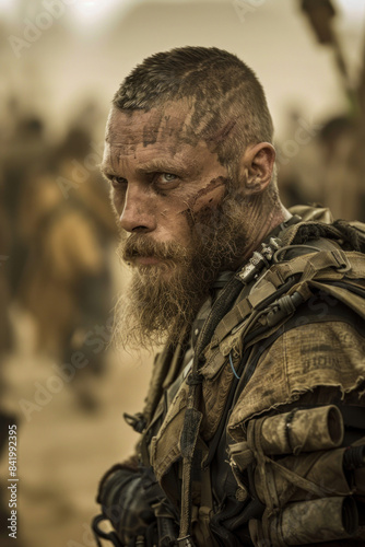 Heroic Man with a Beard., People of the Wasteland, Post-apocalyptic world, Desolation and Savagery, cinematographic imagery.  © Dolgren