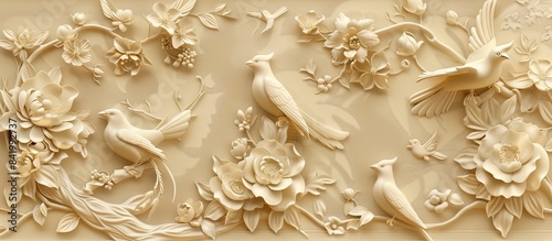 Beautiful animal 3d relief wallpaper. Mural wallpaper. Wall art. AI generated illustration