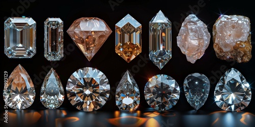 Diamonds Displayed on Dark Background. Glittering Gemstones and Jewels