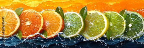 Vibrant Citrus Fruit Halves Floating in Sparkling Water