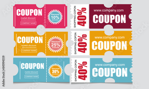 Coupon promotion illustration set. Discount coupon, gift voucher, coupon book vector