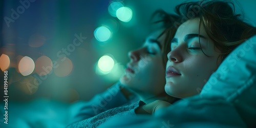 How stress-related insomnia leads to racing thoughts and sleep disturbances. Concept Insomnia, Stress, Racing Thoughts, Sleep Disturbances, Mental Health photo