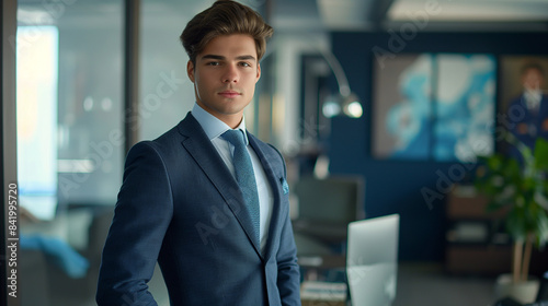 Businessman in office attire standing in workspace