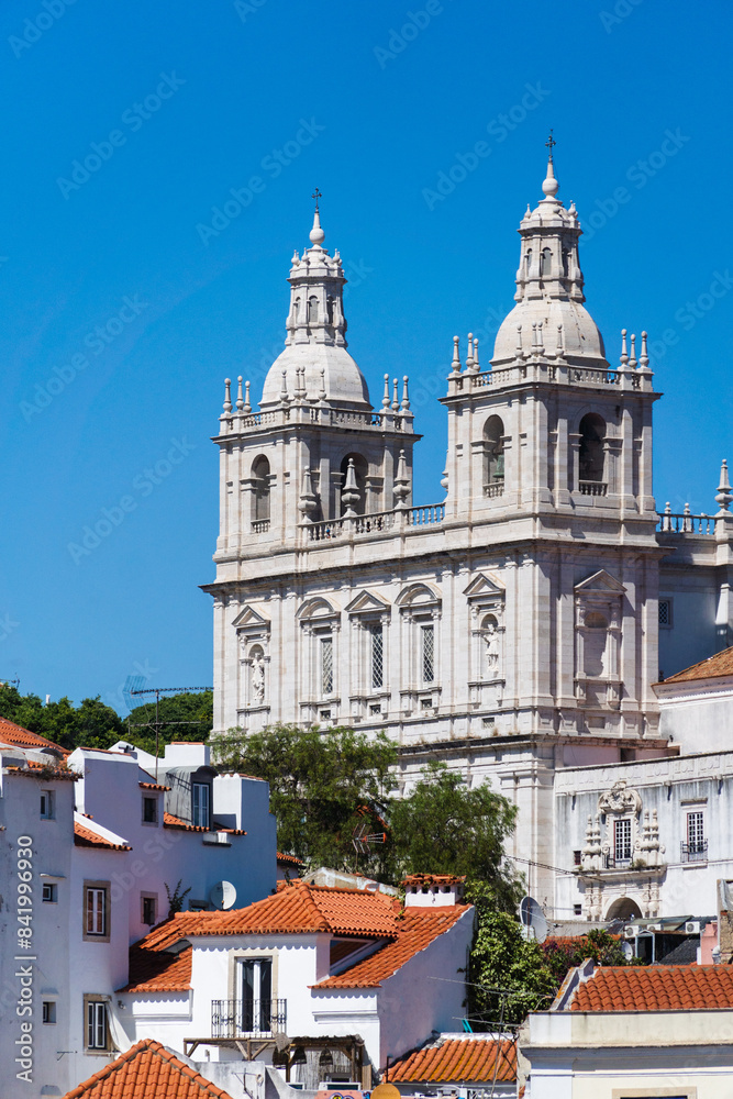 Obraz premium View of Alfama neighborhood Lisbon, Portugal. Monastery of São Vicente de Fora (Mosteiro de São Vicente de Fora)