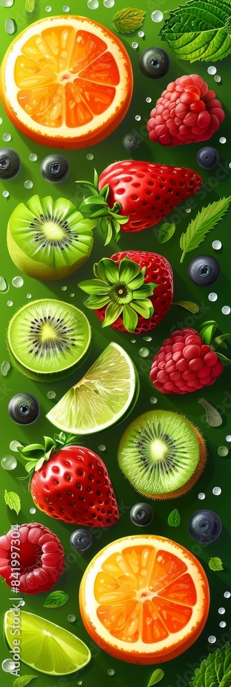 Vibrant Fruit Collage With Green Background Vibrant Fruit Collage With Green Background