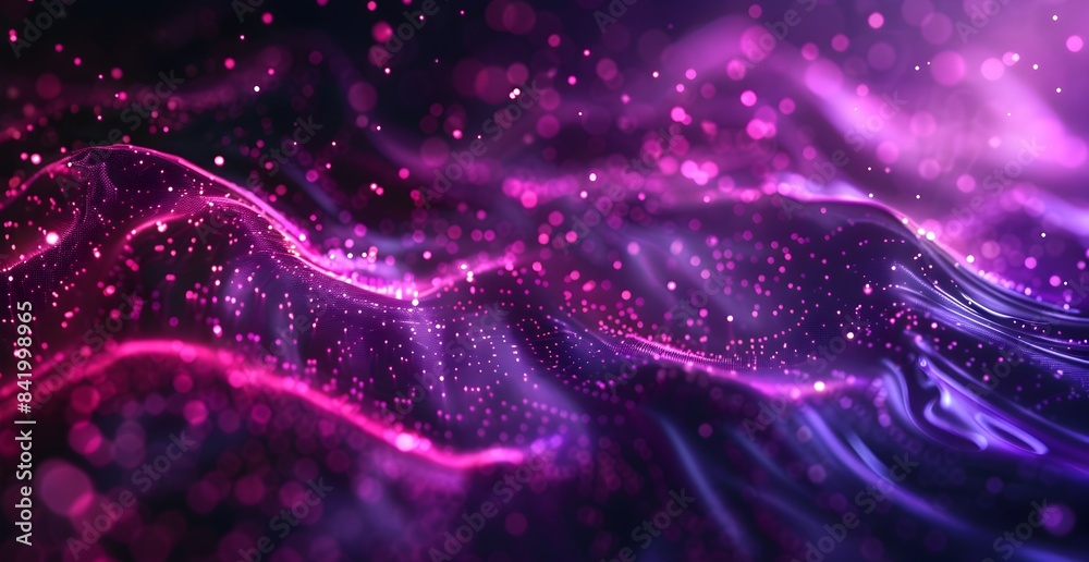 Purple and pink dots in a wavy motion graphic on a dark background, with the style moving in the style of an abstract expressionist painting
