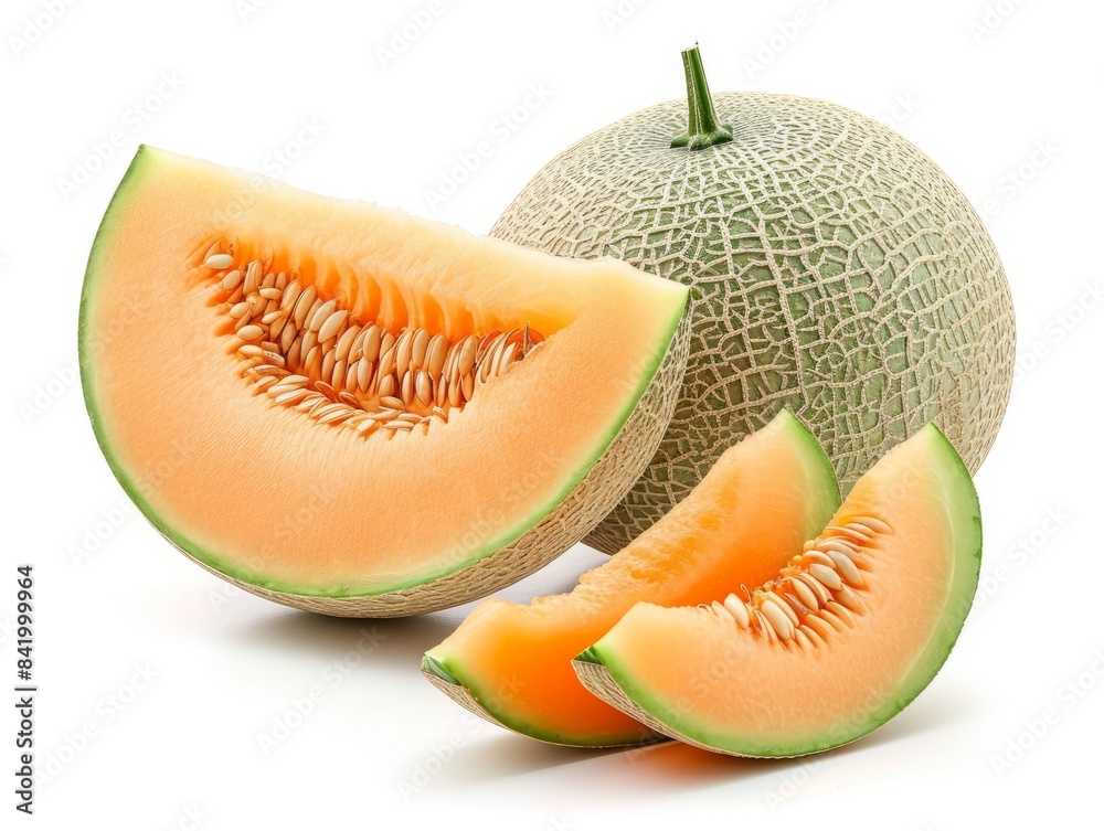 Fresh and ripe cantaloupe on a white background. Fresh and ripe cantaloupe on a white background.