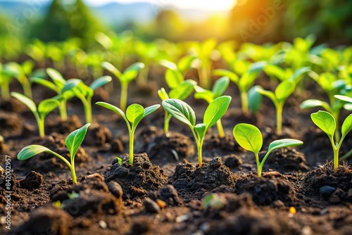 Plants growing in the field, young seedlings, sprouts, and leaves, nurtured by soil for a bountiful harvest, plants, field, growth, seedlings, sprouts, leaves, soil, nurturing