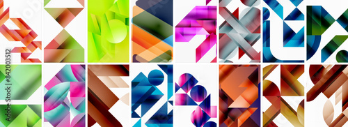 Triangles and circles abstract shapes templates set