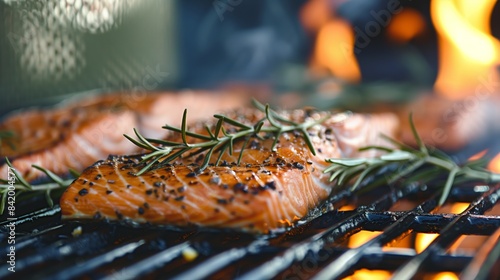 grilled salmon with asparagus, lemon and rosemary  photo