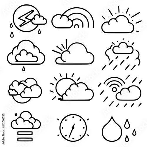 Rain icon, storm icon, weather icon, climate icon, meteorology icon, wind icon, snow icon, moon icon, thunderstorm icon, temperature icon, sun icon, cloud icon, nature icon, sky icon, winter icon, clo