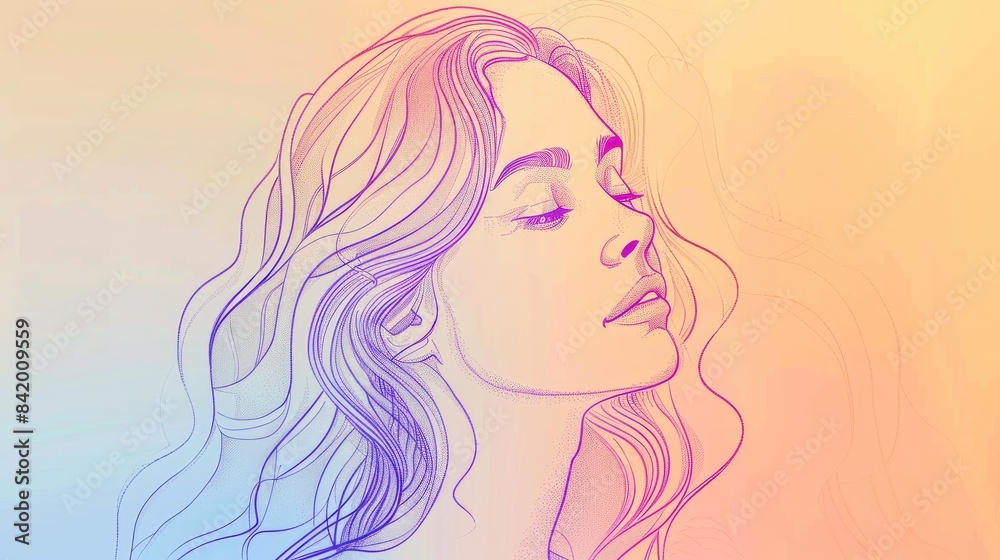 Cartoon lady depicted in a gentle gradient line art Cartoon lady depicted in a gentle gradient line art